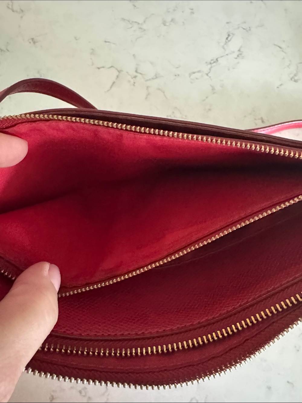 Coach Red Pebbled Leather Crossbody Bag with Additional Zippered Case. - Picture 7 of 13